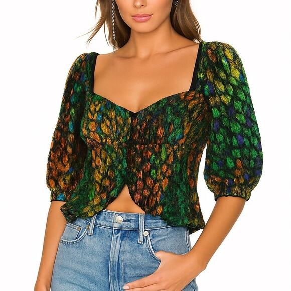 X by NBD Multicolor Metallic Velvet Cropped Peplum Blouse Size S - Picture 1 of 7